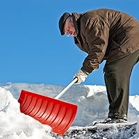 Vista 6 de 2 piezas de pala de nieve de 24.8 pulgadas con mango de agarre en D para entrada de entrada, aceras, color naranja