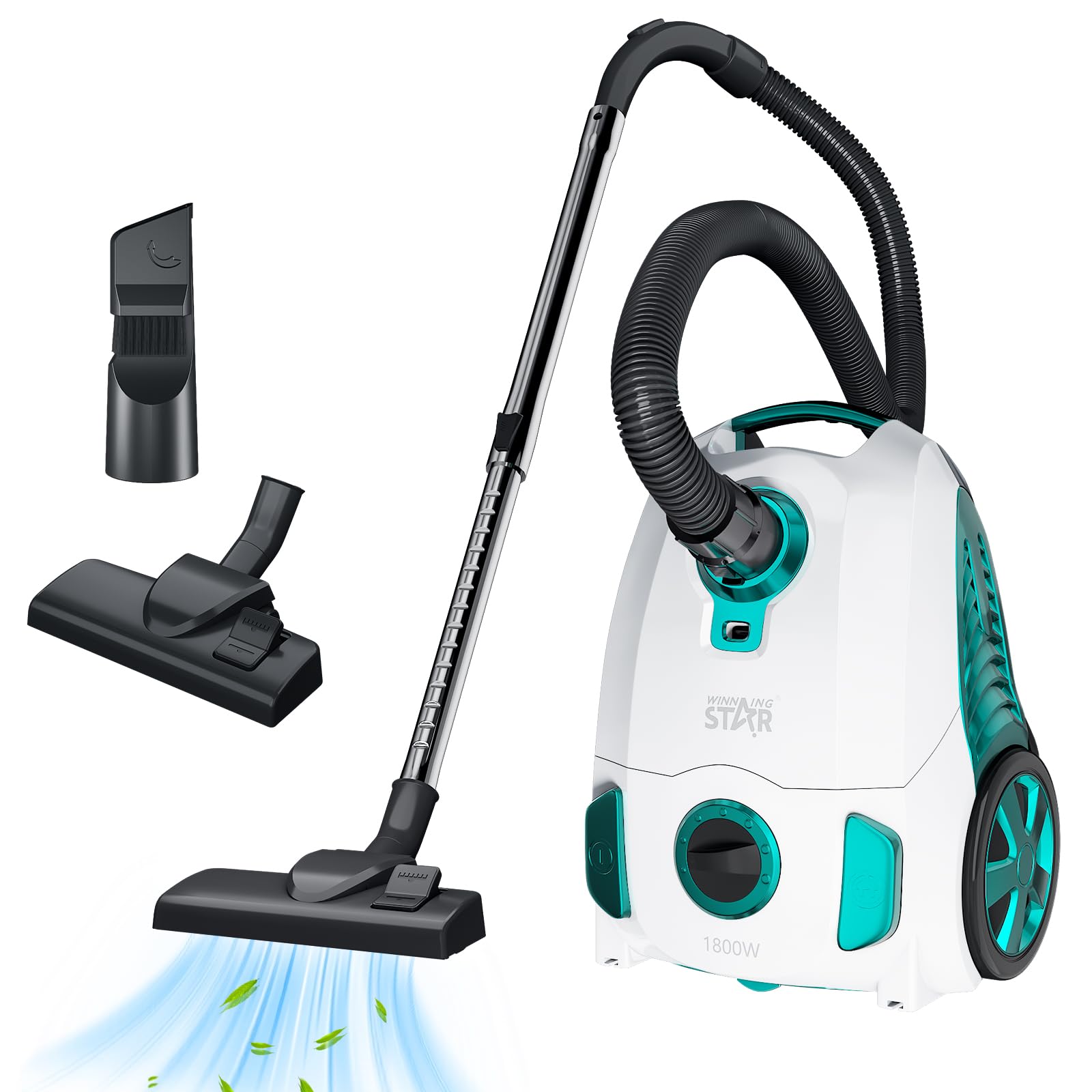 Aspirador compacto con bolsa de 1800 W con filtro HEPA | Aspirador trineo controlable a pie, 22 kPa,cable de 5 m, sin bolsa para polvo, 4 L, para alergias y pelos de animales, suelo