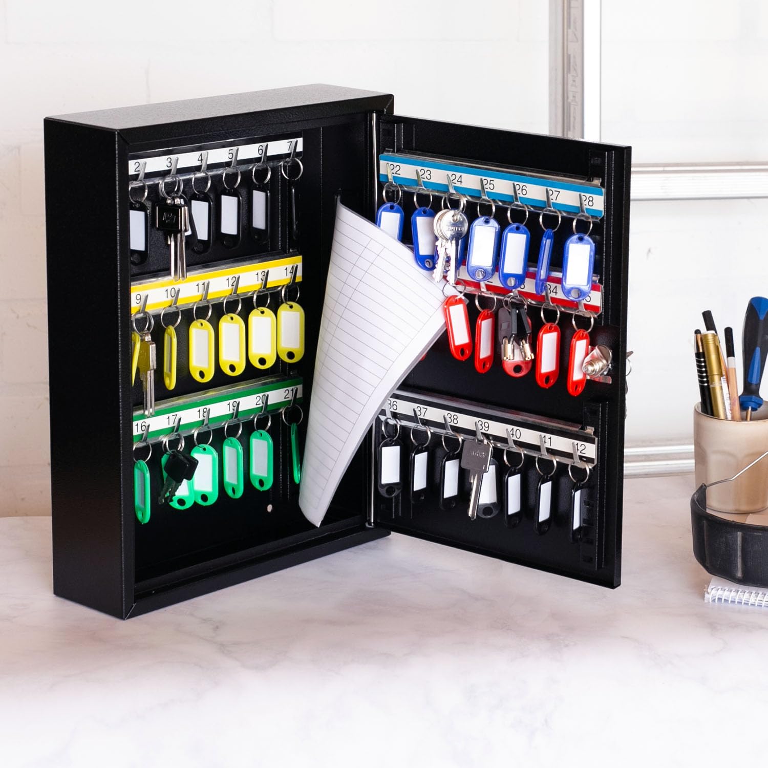 HMF Steel key cabinet, lockable key box for office administration or fleet management, Black, 42 key hooks - Image 2