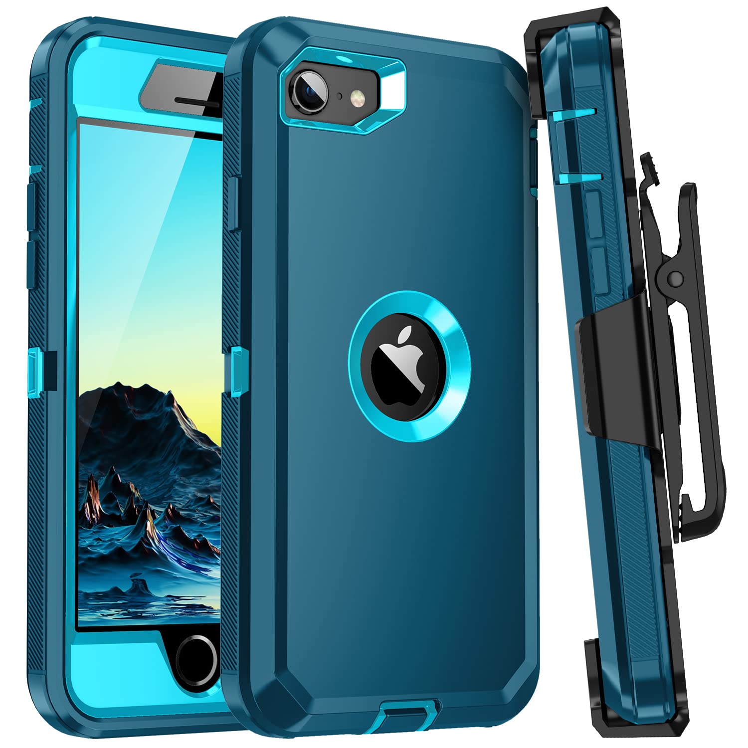 Mieziba for iPhone SE 2022/2020 Case,[Built in Screen Protector] Heavy Duty Full Body Protection Cover Case with Belt Clip Holster for iPhone SE(3rd/