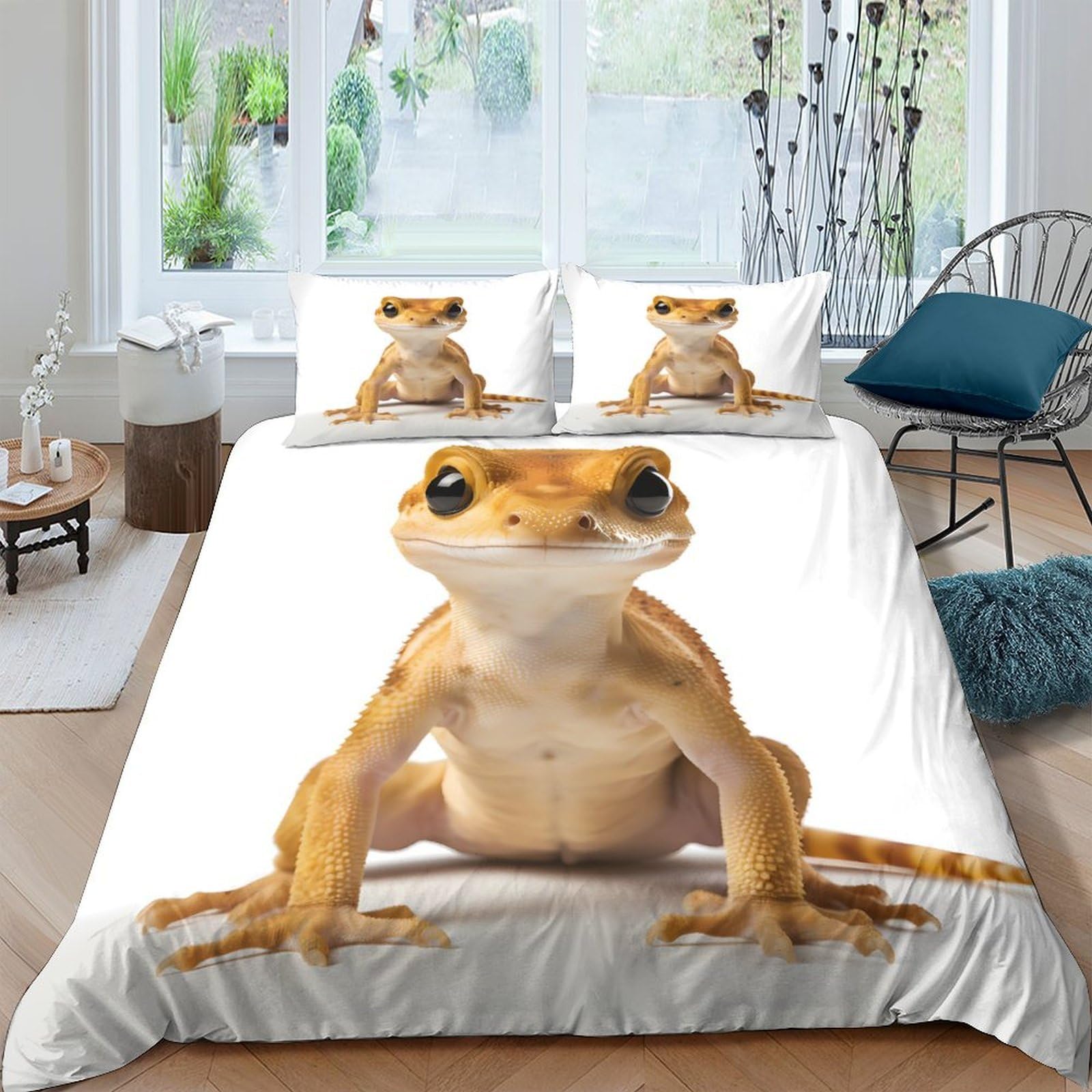 Ctjqhvkz Style-3 3D Printed Cute Gecko Fitted Sheet Microfiber Soft Orange Lizard Mattress Cover For Bedroom Dorm Decor Easy Care Single（135X200cm）
