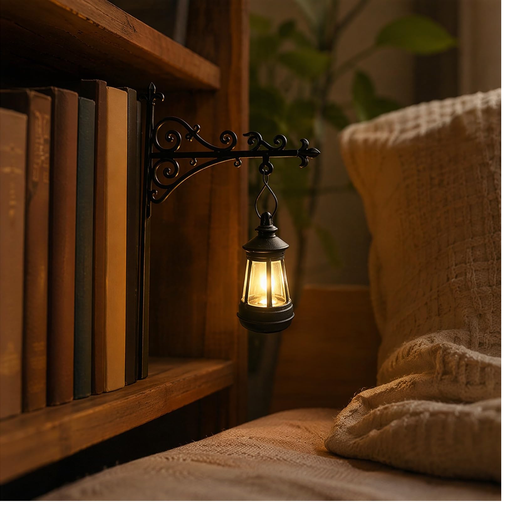 Vintage Ghost Bookshelf Lantern, Warm LED Mini Hanging Nightlight, Portable Reading Lamp, Spooky Halloween Ornament for Shelf & Indoor Tabletop Decor (C)