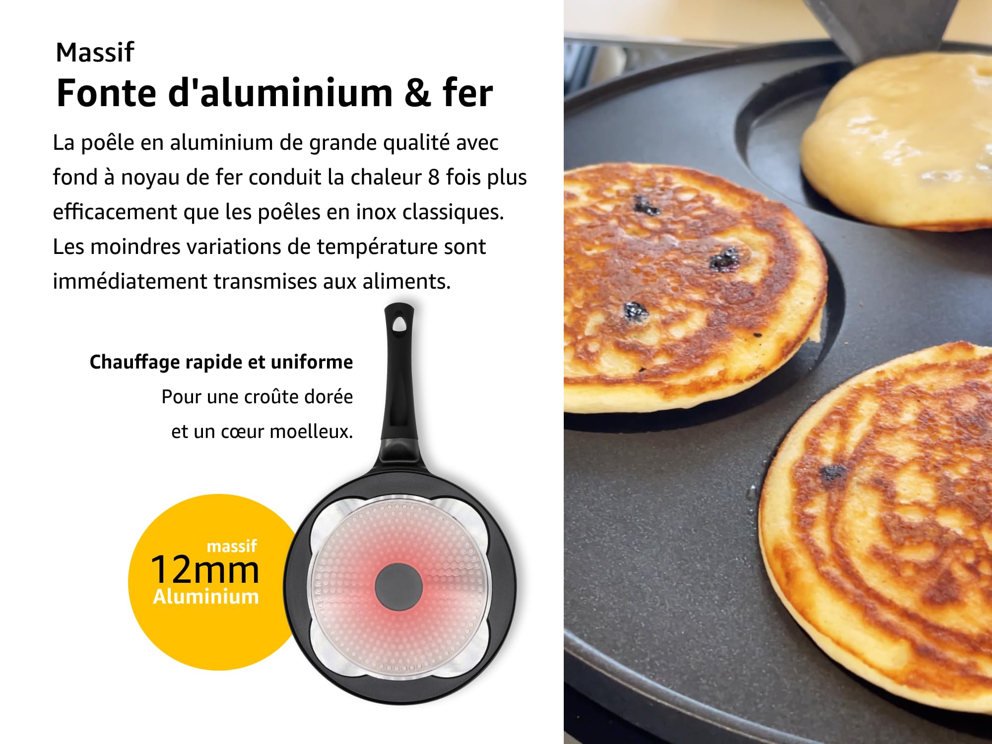 endusor Poele a pancakes induction - Poele pancakes avec un diamètre de 26cm + revêtement anti-adhésif | Plaque à Induction Gaz Céramique Électrique Halogène | 4 trous pour Pancake Blinis Oeuf Crêpe