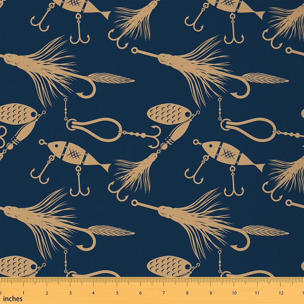 Fish Hook Fabric by The Yard Japanese Style Cartoon Fish Fabric for Chairs Decoration DIY Gifts Home Decor Outdoor Fishing Sports Craft Hobby Fabric for Kids Boys Girls,1 Yard,Dark Blue