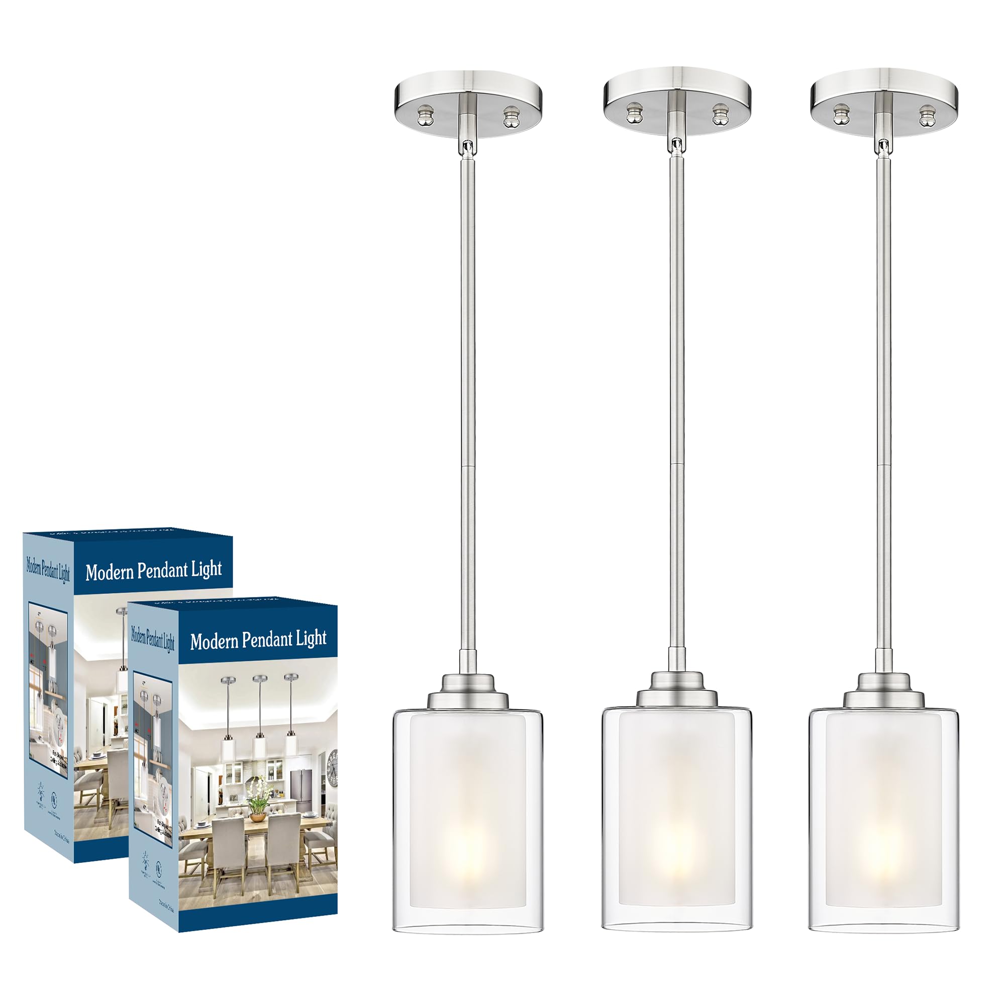 TENGXIN Modern Pendant Light Fixture,Brushed Nickel Modern Pendant Light for Kitchen Island,Bathroom,Living Room.