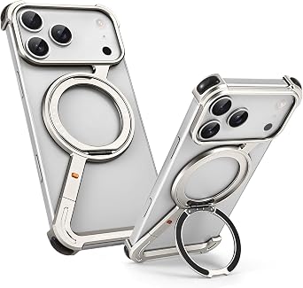OATSBASF Minimalist Metal Phone Case for iPhone 17 Pro Max Case | 360 Rotation Kickstand Aluminum Metal Frameless Design Bumper Z Case, Protective Shock Grade Shell
