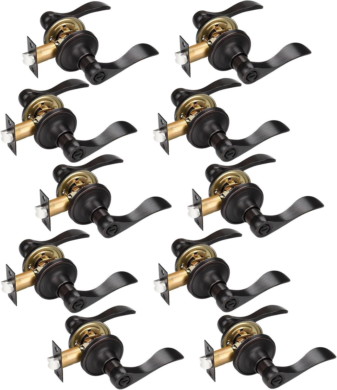 Gobrico 2 Pack Oil Rubbed Bronze Bed and Bath Privacy Door Levers, Interior Keyless Drop Style Door Handles, Reversible Knobs for Left/Right-Handed Door