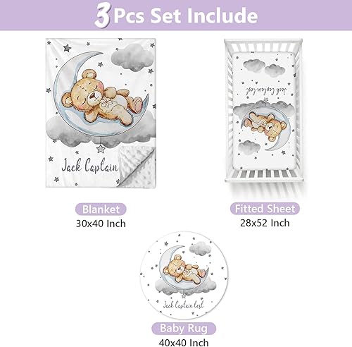 Miniatura 2 de Juego de ropa de cama personalizado para cuna de bebé, 3 piezas, juegos de cuna de bebé con nombre personalizado para niños y niñas, juego de ropa