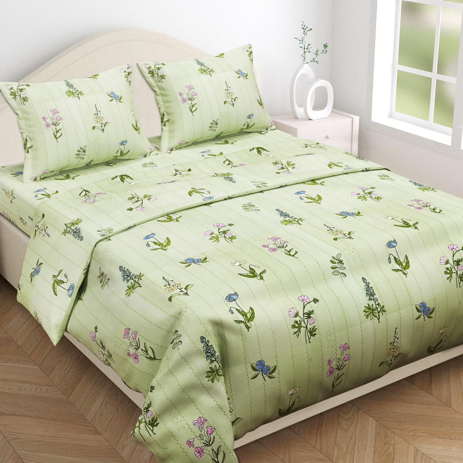 BSB HOME Kingston Collection Super King Size Bedsheets with 2 King Size Pillow Covers| Luxury Soft Sheets (3pcs Set) |108x108 inches, Leaf Printed (Floral, Oliv Green)-image-23