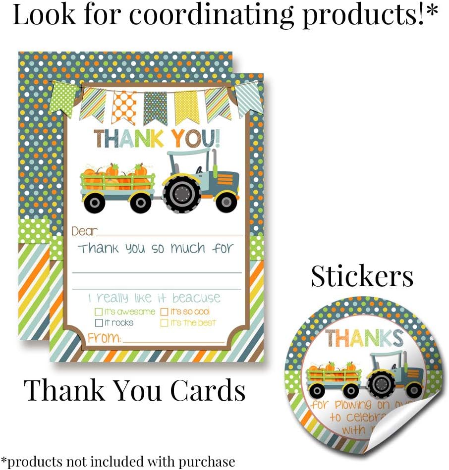 Fall Tractor With Pumpkins Birthday Party Invitations for Boys, 20 5x7 Fill In Cards with Twenty White Envelopes by AmandaCreation