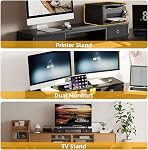 Mexin Dual Monitor Stand Riser with 2 Drawers, 39 Inch Extra Long Wood Desk Organizer, Desktop Riser for Laptop, Printer, Computer, TV, Perfect for Home Office, Black
