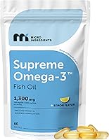 Vista 1 de Micro Ingredients Supreme Omega-3 Aceite de pescado con EPA y DHA ultra altos, cápsulas blandas sin eructos rTG Omega-3 con vitamina D3 Pescado