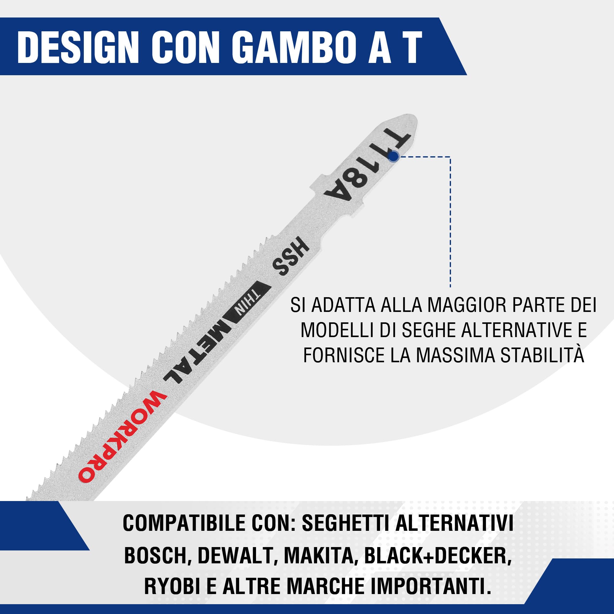 WORKPRO Set di Lame per Seghetto Alternativo 25 Pezzi per Taglio Legno e Metallo, Compatibile con Maggior Parte delle Marche