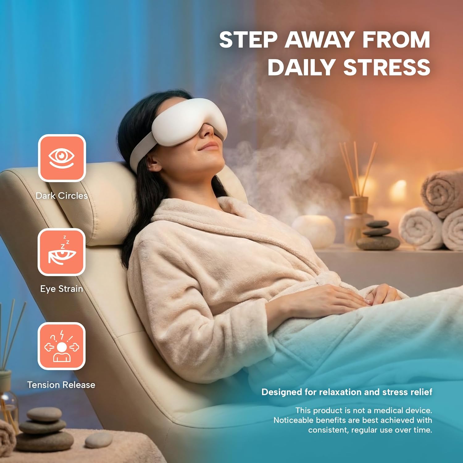 Eye Massager with Heat & Cooling | 12 Precision Massage Nodes | Bluetooth Music | 4 Massage Modes | 2400mAh Battery | Relaxation for Eye Strain, Dry Eyes, Stress & Headaches