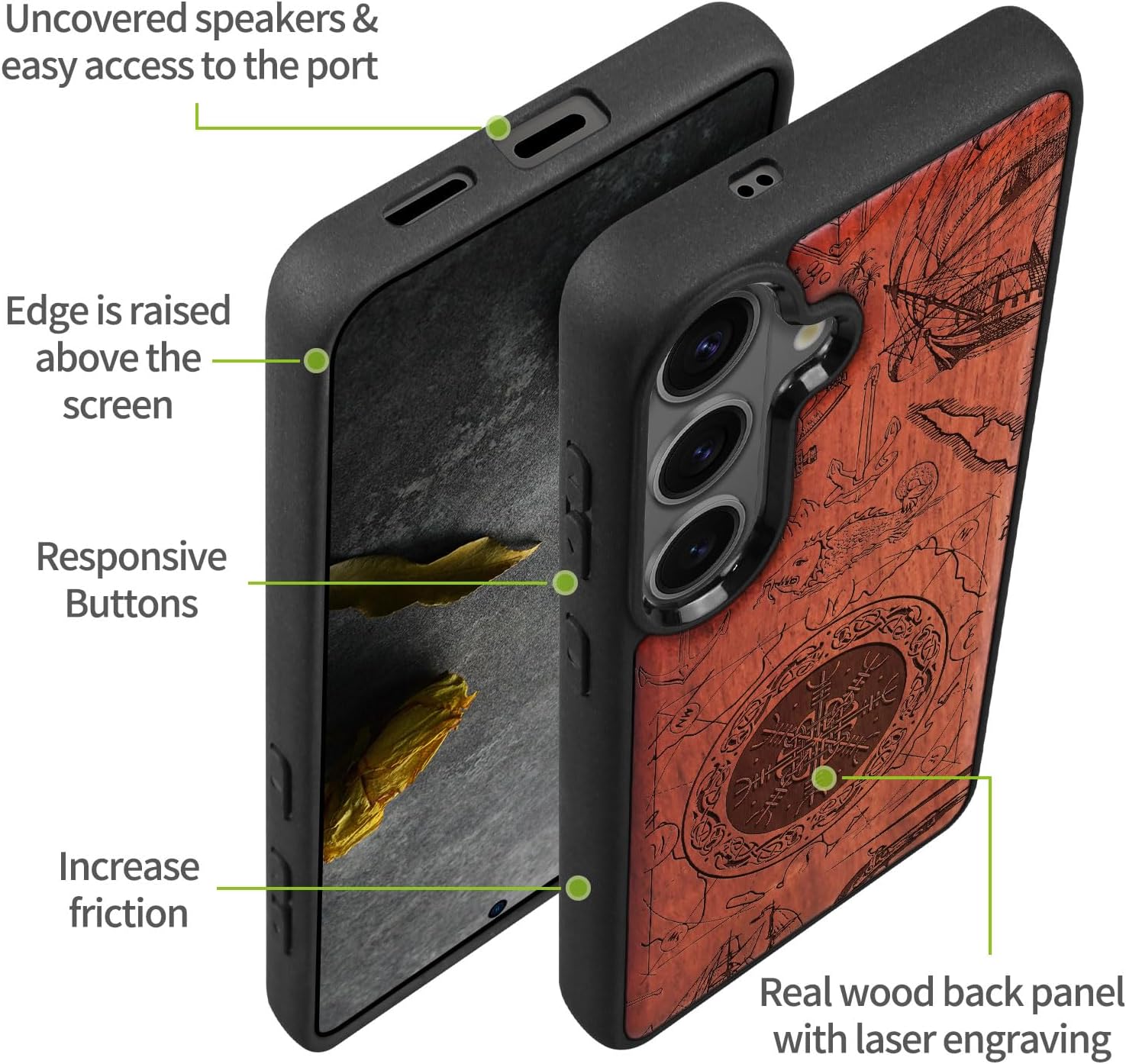 Carveit Magnetic Wooden Case for Galaxy S26+ Samsung S26 Plus Case, TPU Shockproof Cover & Wood Engraved, Compatible with MagSafe Wireless Chargers (Viking Shield) Rosy