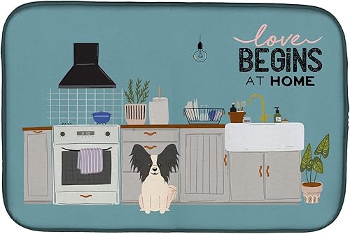 Miniatura 457 de Caroline's Treasures CK7824DDM - Tapete absorbente para secado de platos con diseño de bulldog inglés, rojo y blanco, para encimera de cocina, 14 x