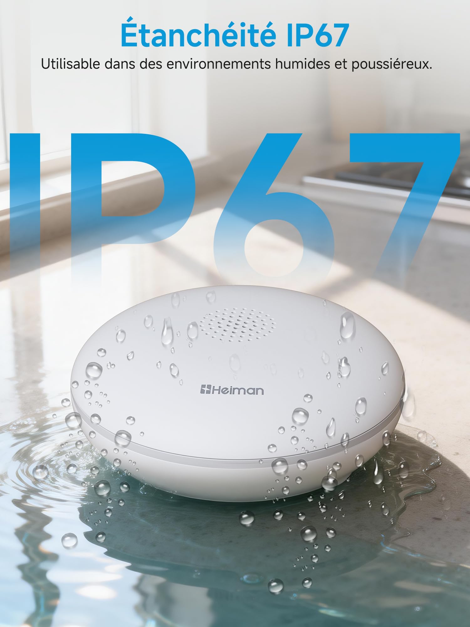 Heiman Détecteur de Fuite d'eau Intelligent avec Passerelle (Hub), Alerte App, Batterie 10 Ans, IP67 Étanche, Capteur WiFi pour Cave & Cuisine, Kit de Surveillance (2,4GHz Uniquement), HS2WL-R