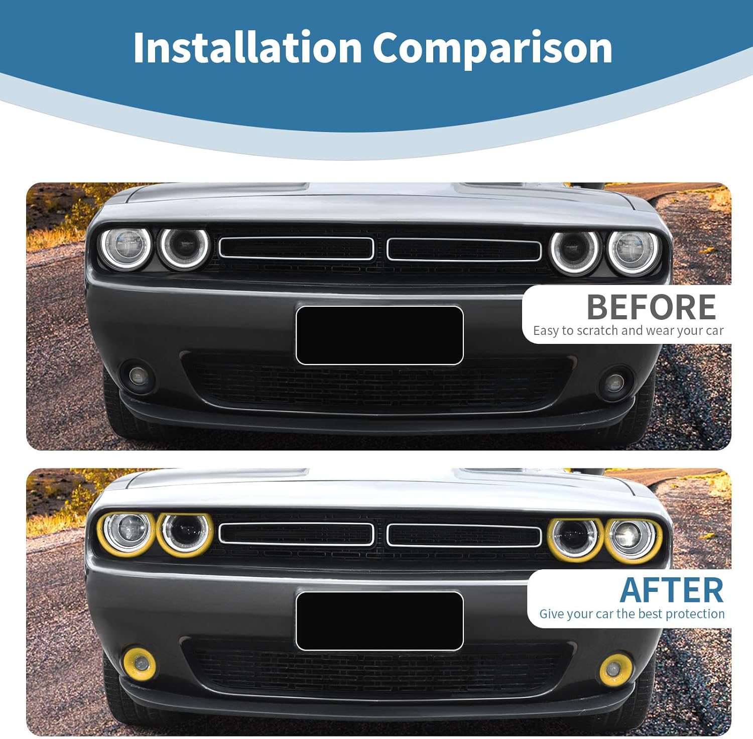 for Challenger Headlight Cover Fog Light Trim Fit for Dodge Challenger 2015 up Yellow Exterior Accessories 6pcs