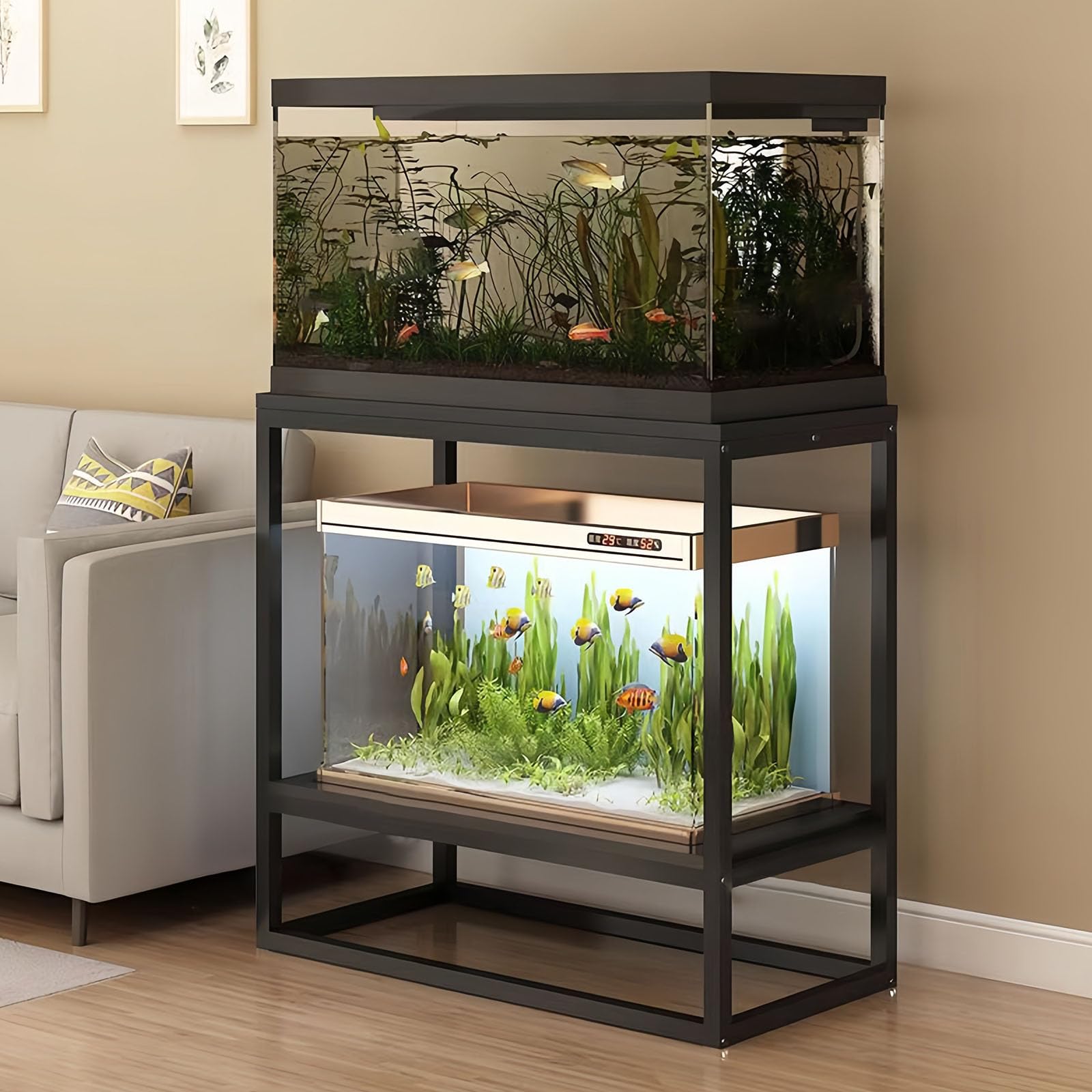 Supporto per acquario in metallo per acquari, doppio strato con telaio in acciaio ispessito, design multistrato, ideale per salotti e uffici, altezza 80 cm