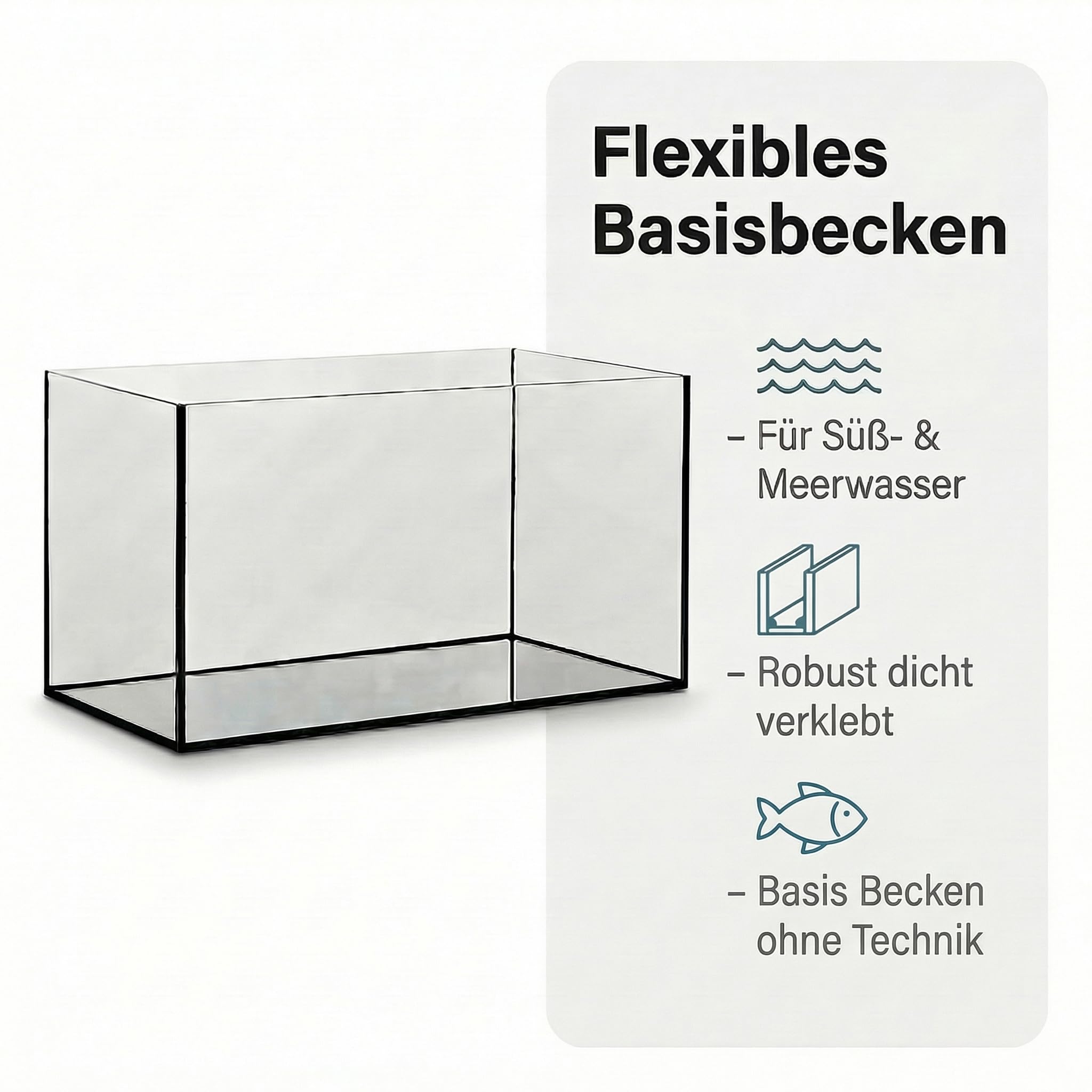Pondlife Aquarium 60x30x30 cm Glasbecken 4 mm Floatglas geschliffene polierte Kanten Schwarze Silikonverklebung Süß- Meerwasser Terrarium