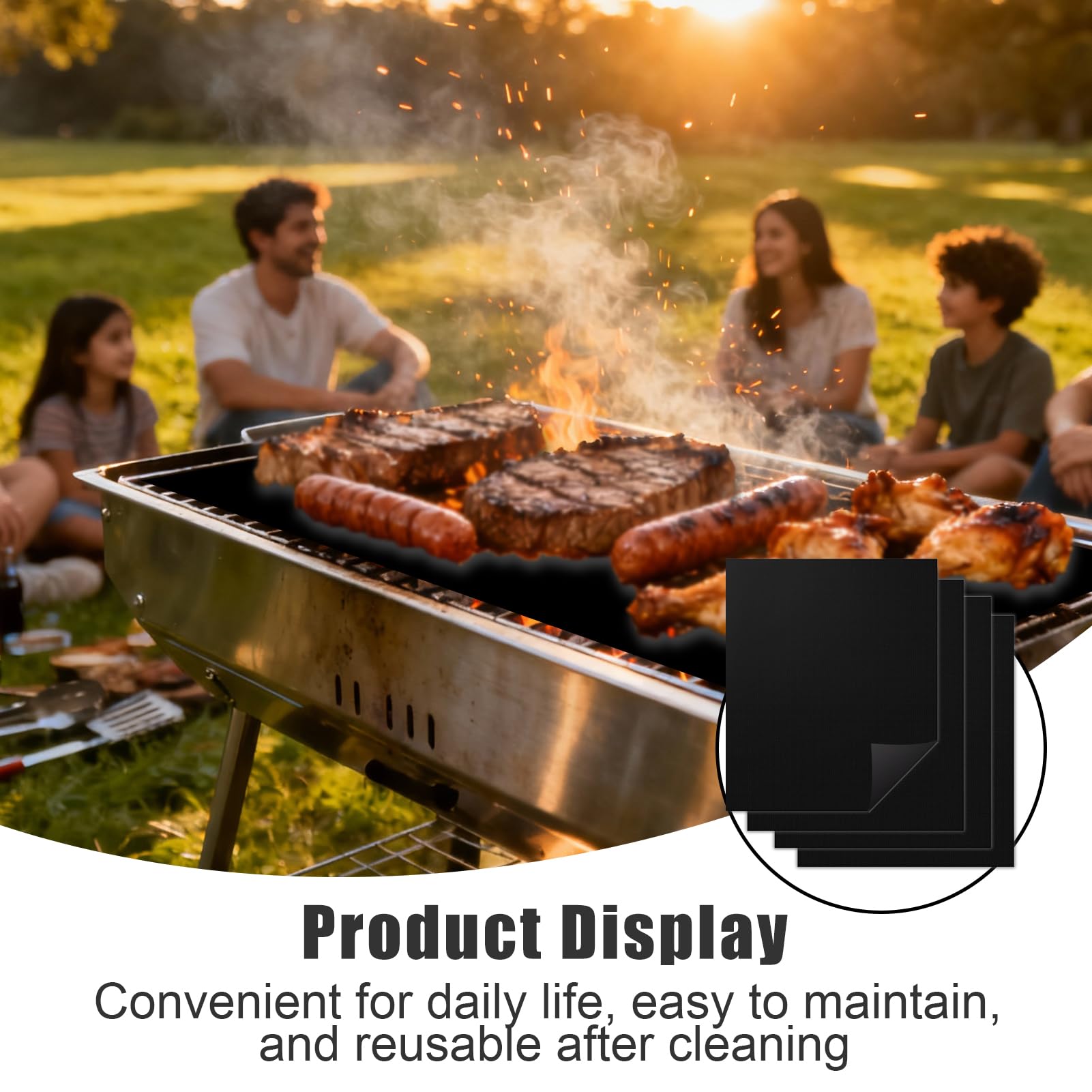 Tapis de Cuisson Barbecue 50x40 cm Lot de 4, Feuille Antiadhésive Réutilisable Résistante à 280°C