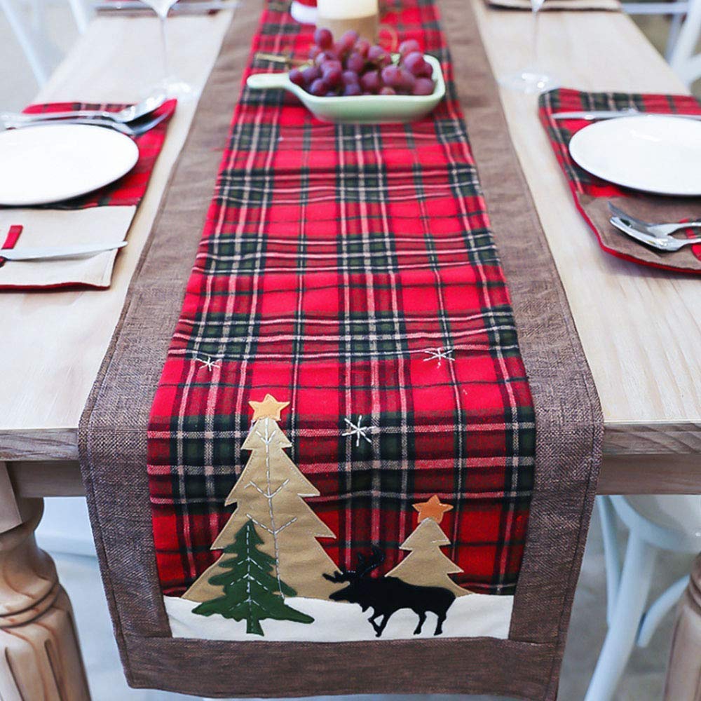 Christmas Table Runner- Table Cloth Decor for Dining Room, Christmas Table Tree and Deer Table Runner Table Decorations for Christmas (style1)