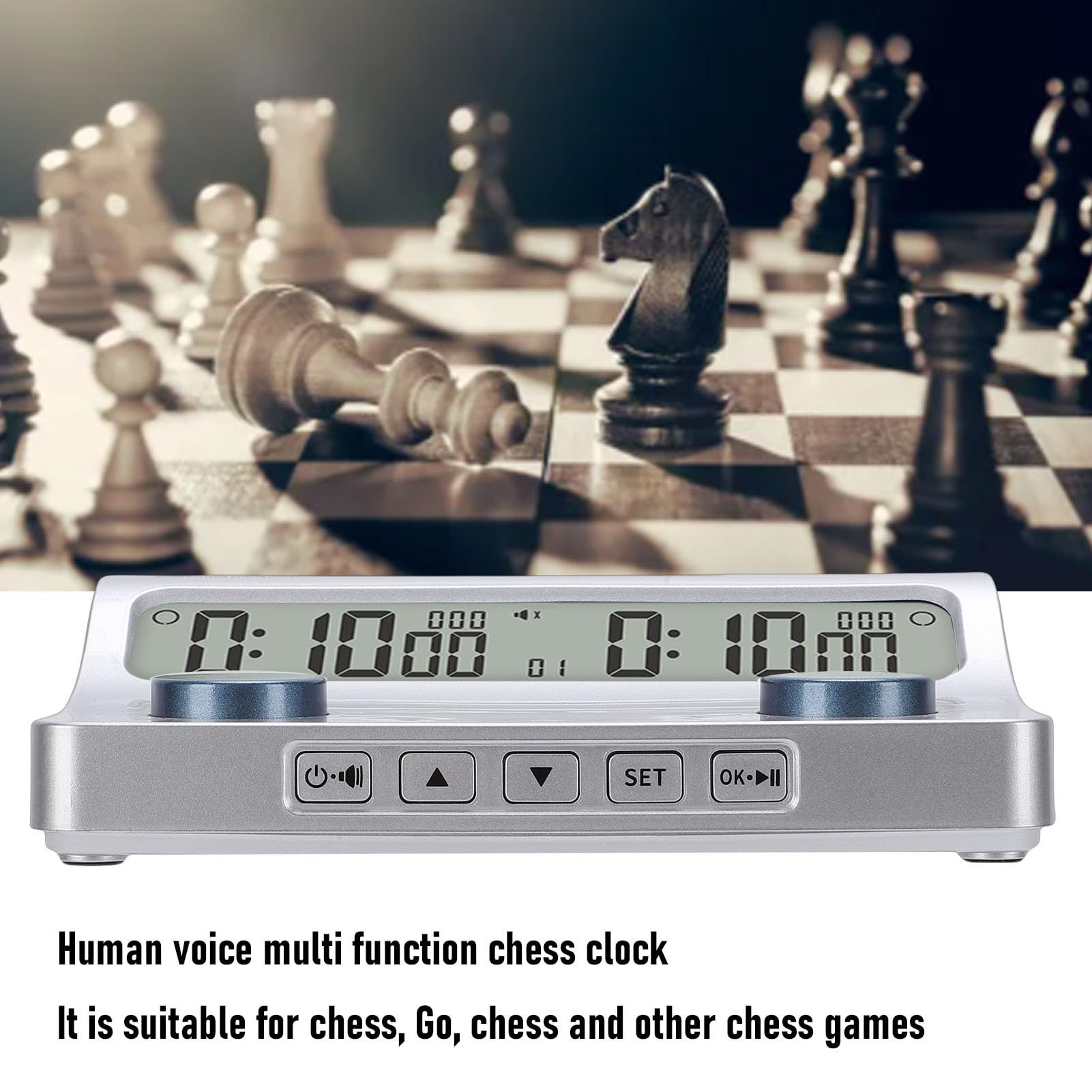 Fockety Schachuhr-Timer, Leiser Dual-Modi-Summer mit Akustischem Signalton und Visuellen Alarmen, für Brettspielturniere, Schachclubs, Go Chinese Chess International Chess