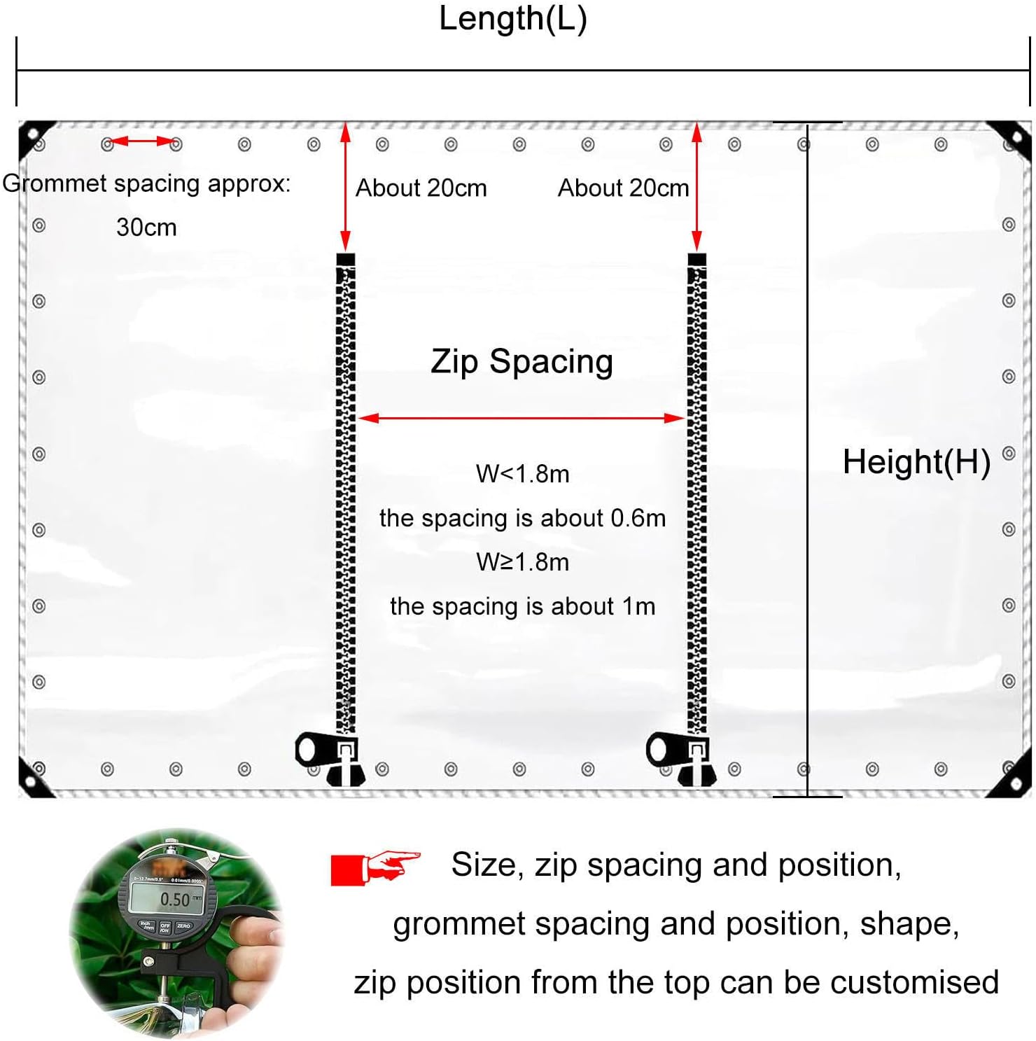 Transparent Waterproof Tarpaulin with Zipper Door,Pergola Gazebo Patio Garden Carport Transparent Tarpaulin Side Panels,Outdoor PVC Tarp Curtains,Rain Curtains with Grommets,L×H-3.7×3m(12.1 * 9.8ft)