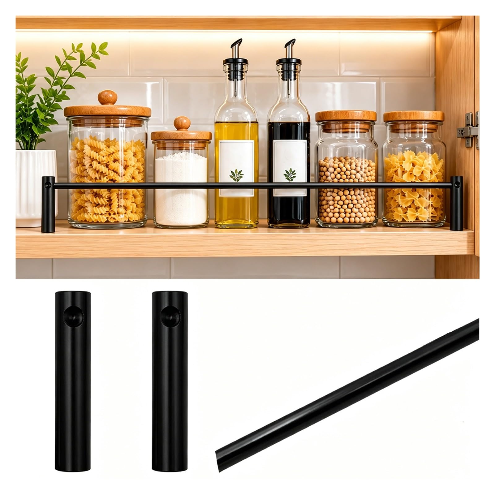 MZZKFC Shelf Rail for Kitchen Cabinet 9-35in，Customizable Dish Shelf Guard Rail Waterproof & Rust-Resistant, Aluminum Alloy Shelfs Retainer Bar for Pantry(Black A,25in/635mm)