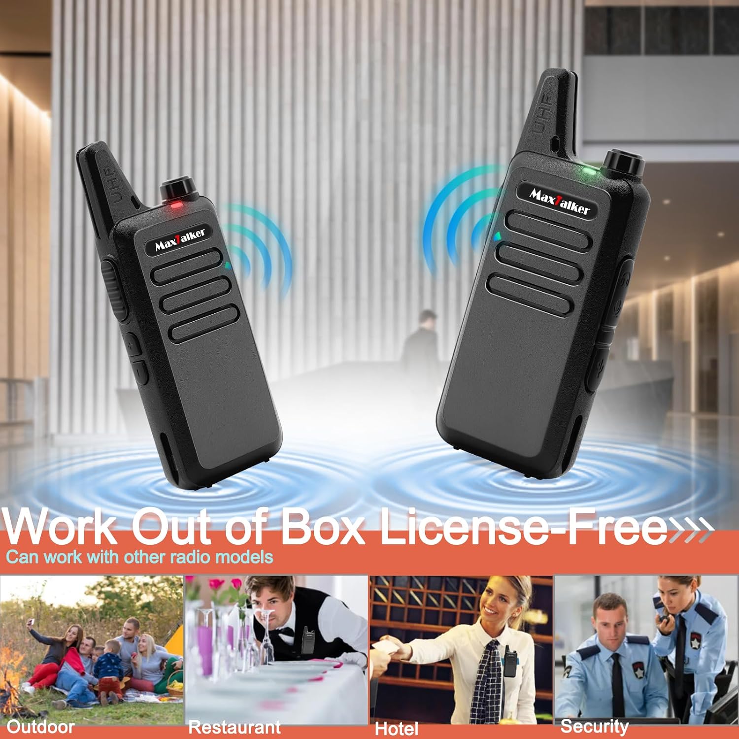 Radios Walkie Talkies Long Range: MaxTalker 12 Pack MT1 Portable FRS Two Way Radios Long Range with Earpiece VOX License-Free Rechargeable Walkie Talkies for Adults School Restaurant Business Hiking