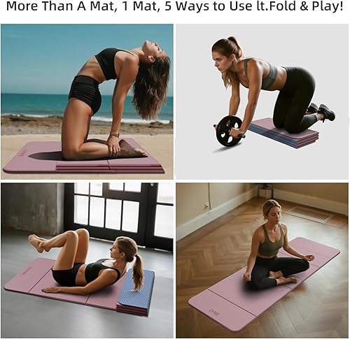 Miniatura 4 de Tapete de yoga plegable, extra grueso de 0.32 pulgadas, certificado SGS, antideslizante, 71 x 24 pulgadas, plegable para viajes, pilates, camping,
