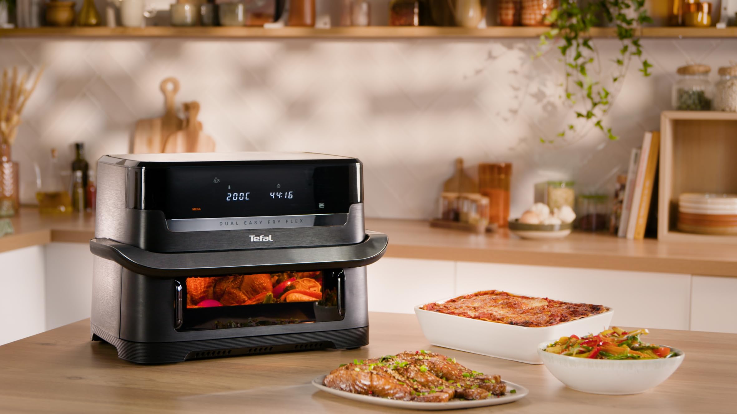 TEFAL EY9228E0 Dual Easy Fry Flex, frytkownica na gorące powietrze, FlexCook, ścianka działowa, 2700W, pojemność 9 l, 7 różnych trybów, 2 niezależne strefy gotowania, czarna,