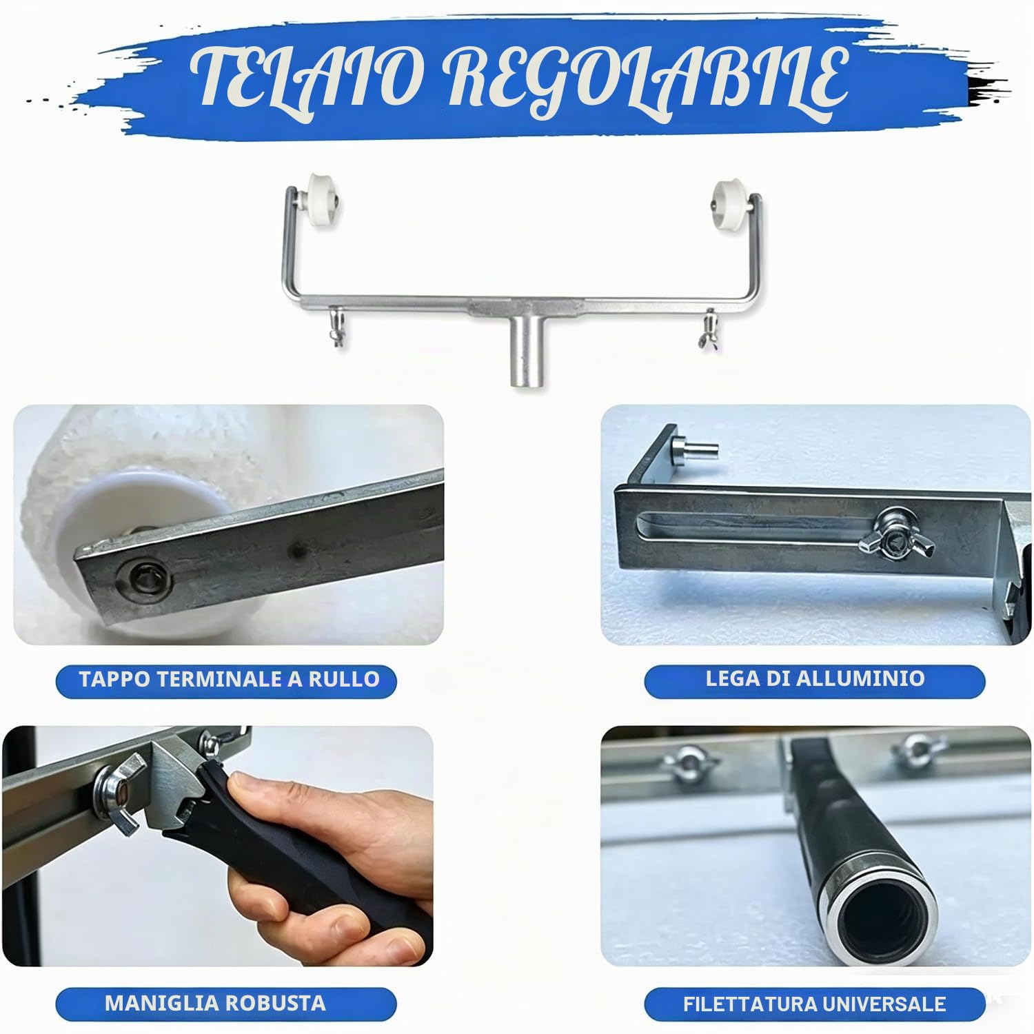 Kit Rullo Per Vernice Da 45 cm,Rullo Per Pittura Include 6 Rulli,Supporto Regolabile (35-60 cm),Un Secchio Grande Per La Vernice e Un'Asta Telescopica Estendibile Fino a 160 cm,Per Pareti e Soffitti