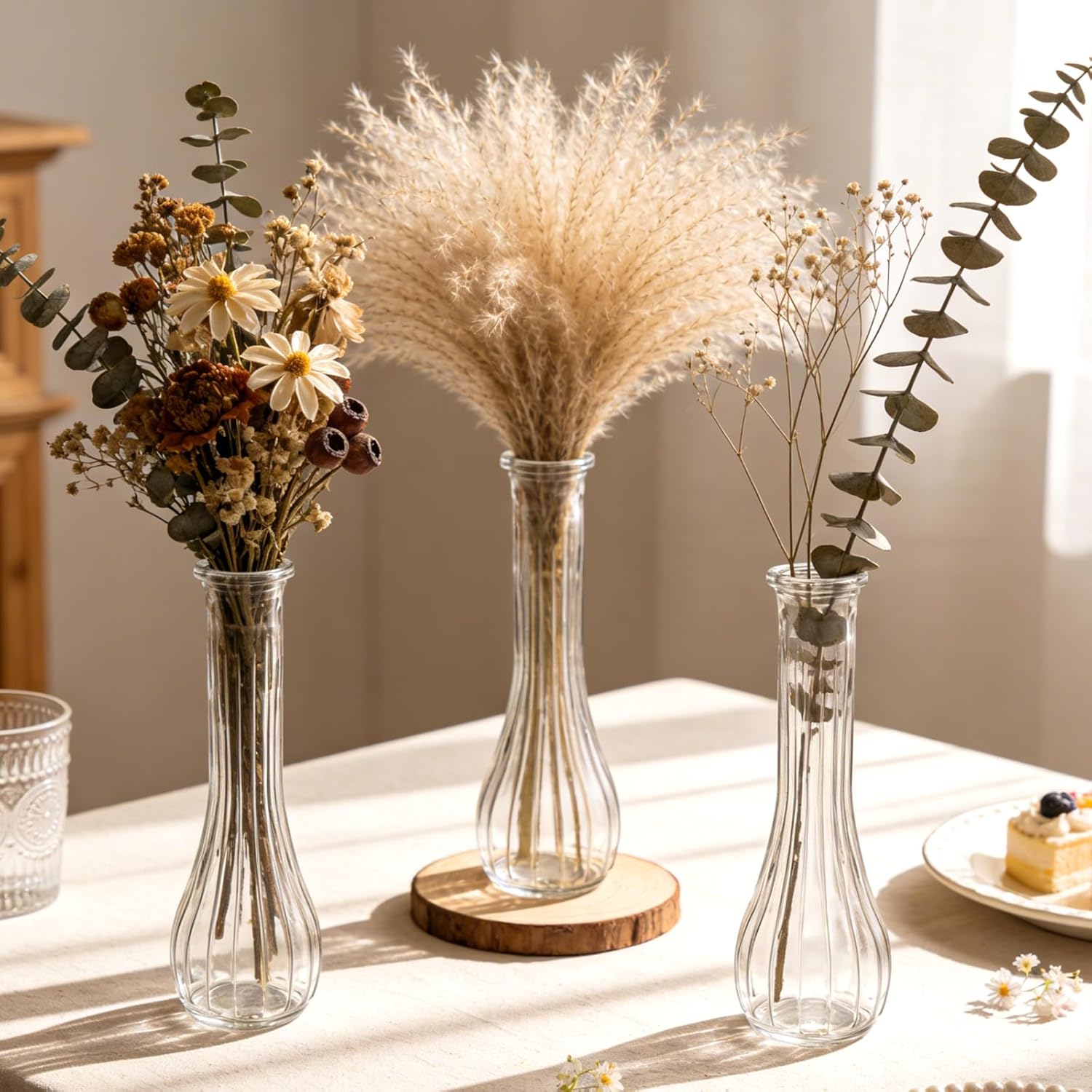 Glass Vases for Centerpieces, 12 Pack Clear Flower Vases for Wedding Decorations and Indoor Home Decor, Hurricane Candle Holder for Table Shelf, Party