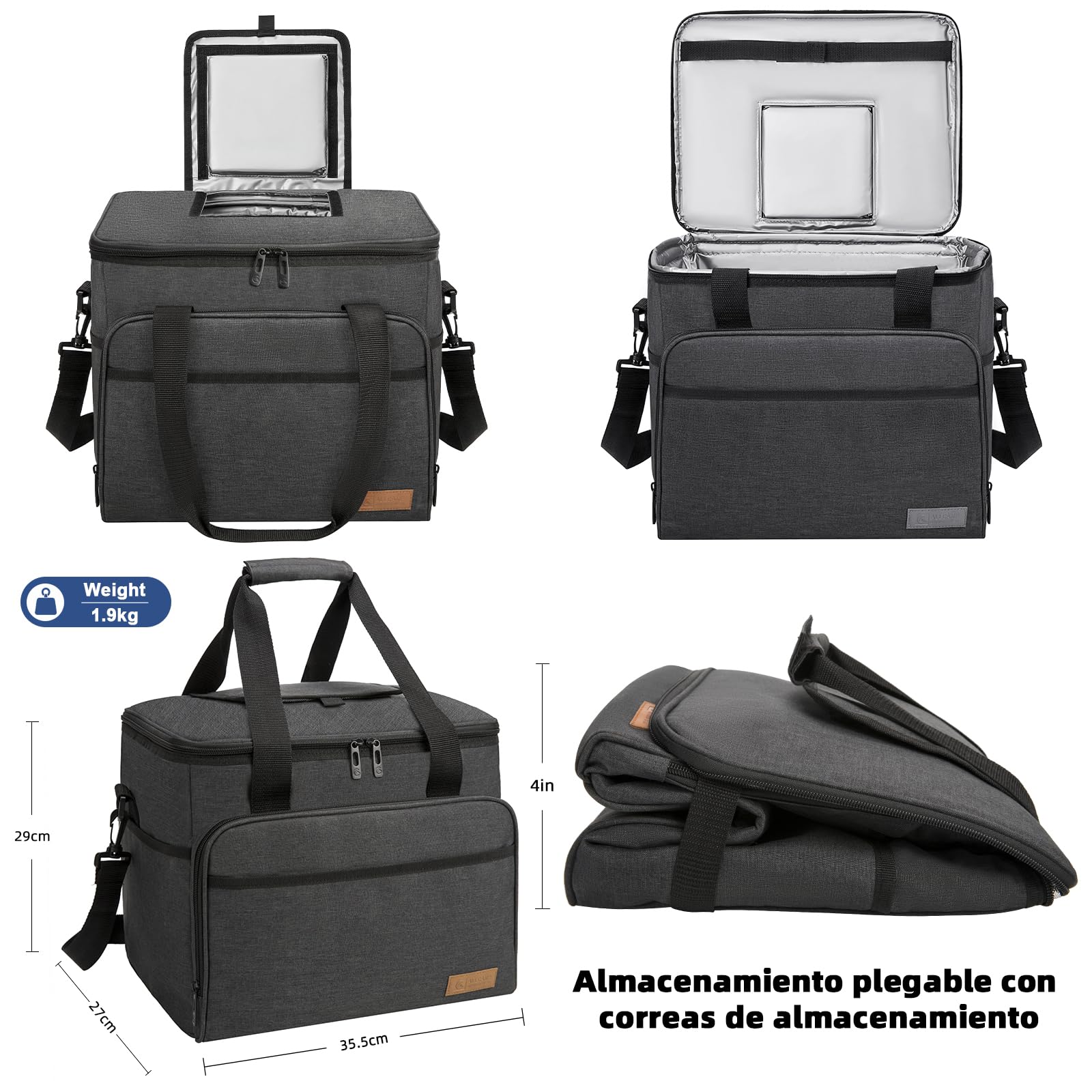 ALLCAMP Bolsa Térmica Plegable 30 L con 2 Acumuladores de Frío, Gris