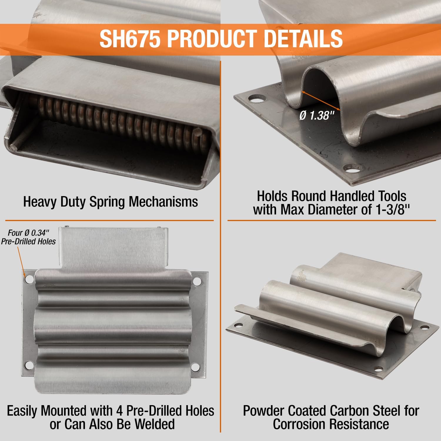 Buyers Products SH675SS Hand Tool Rack Holder for Enclosed Municipal Landscaping or Dump Truck Trailers & Garage or Shed Walls, Holds Hand Tools Great for Shovels, Rakes, Hoes, Heavy Duty