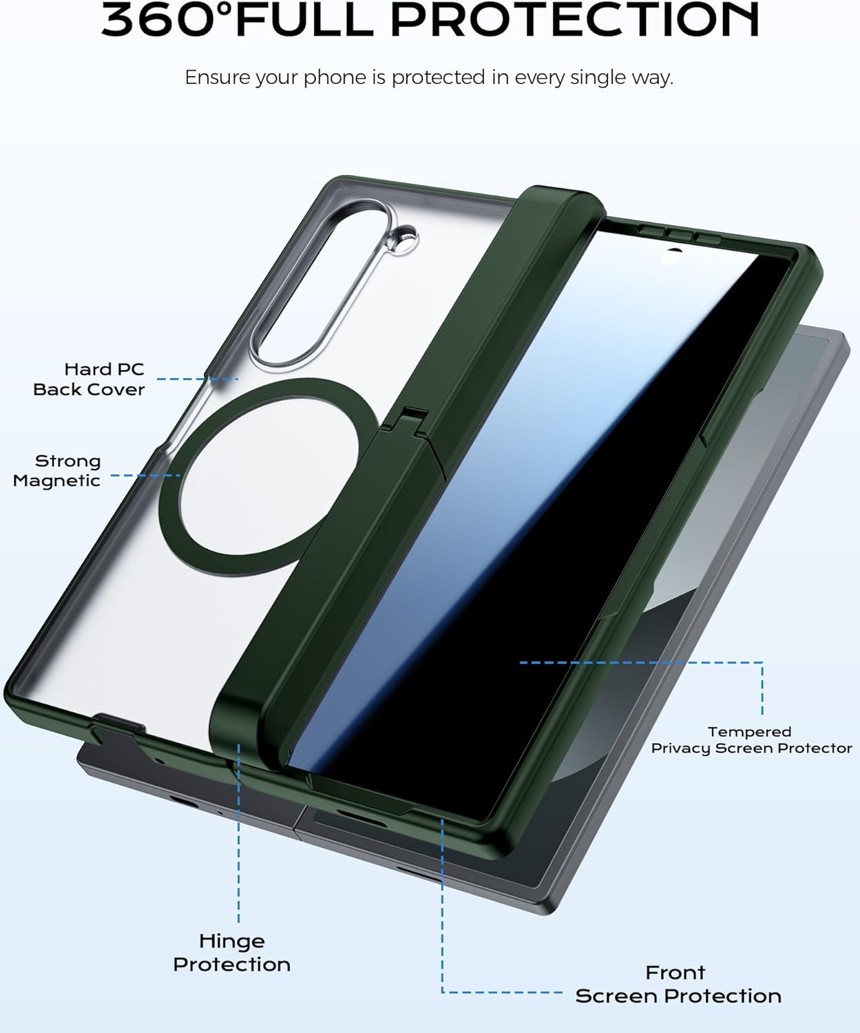 Spugan for Samsung Galaxy Z Fold 6 Case with Hinge Protection, [Screen Protection][Built-in Hidden Kickstand ] Slim Shockproof Flexible Protective Phone Case for Samung Z Fold 6 7.6",Green-Privacy