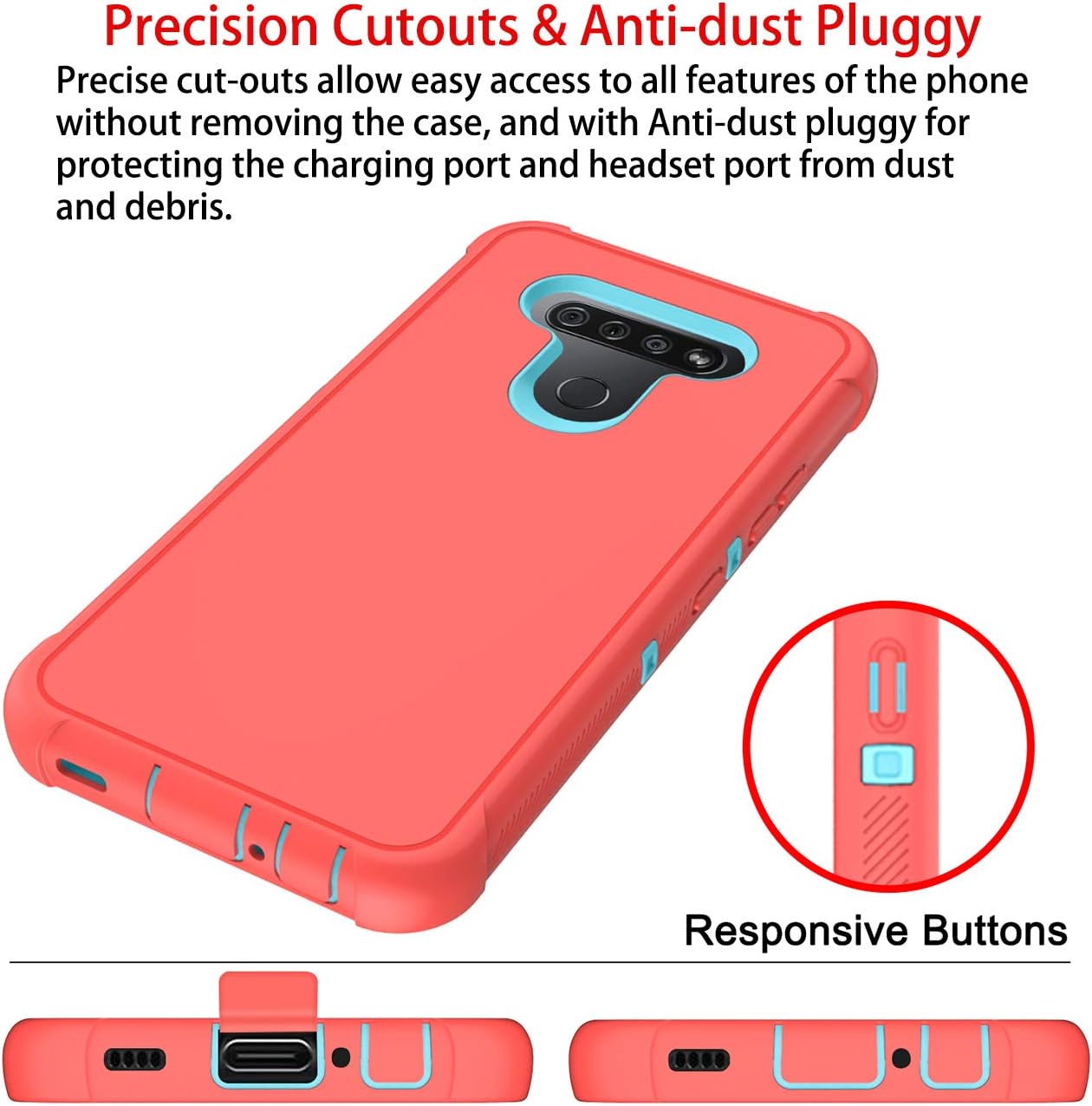 PhuLok Compatible with LG K51 Case,LG K51 Phone Case,with HD Screen Protector,Heavy Duty Armor Dual Layer Shockproof Sports Anti-Scratches Non-Slip Bumper Rugged(Fluorescent Pink/Sky Blue)