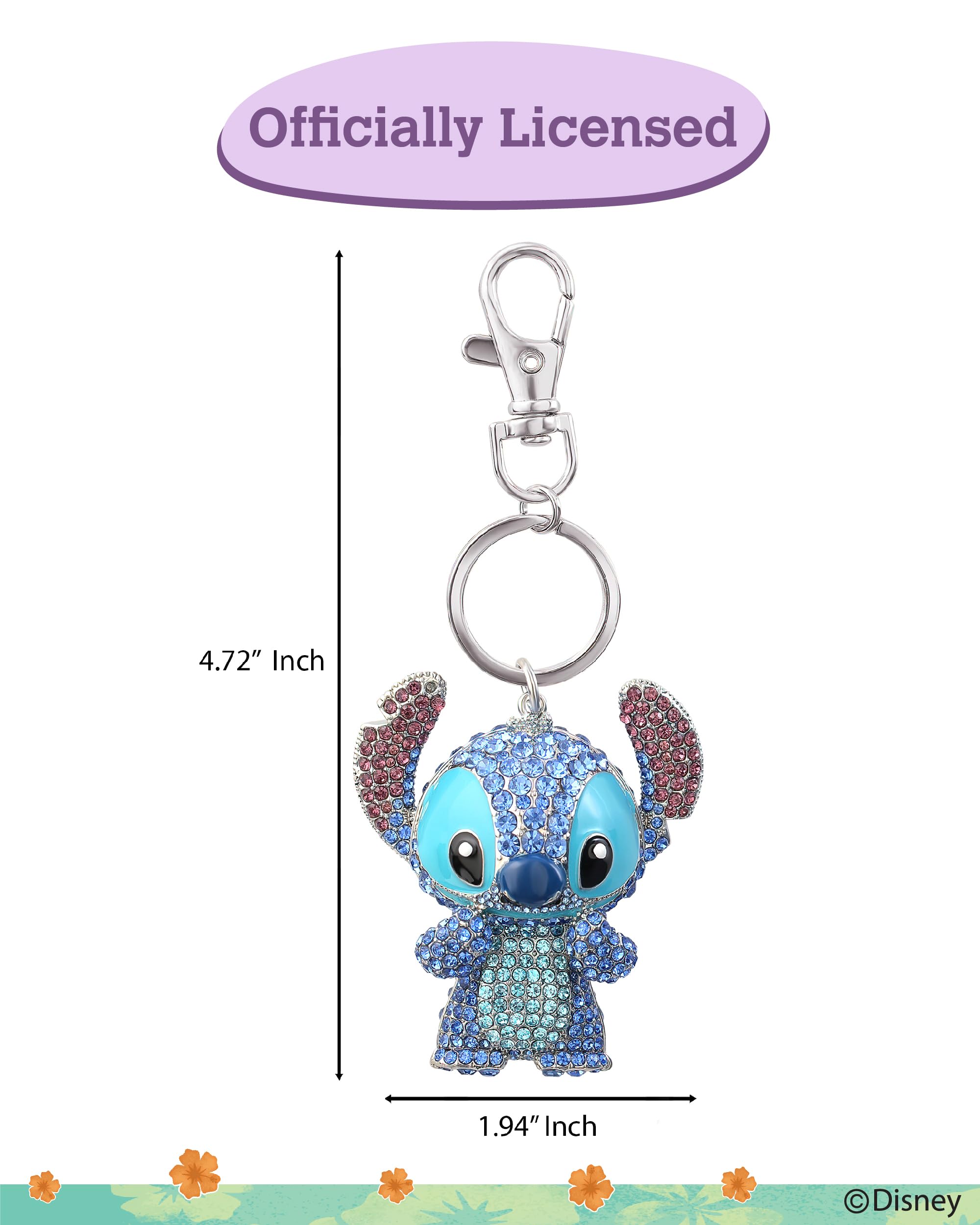 SALLY ROSE Stitch Keychain Official License, Multicolored Pave Crystal Stitch Bag Charm Key Chain, Mother's Day Gifts