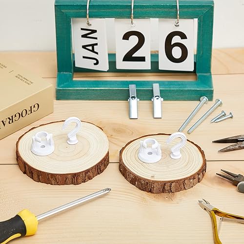 Miniatura 7 de Hotop 4 juegos de ganchos de techo para plantas colgantes, gancho de techo giratorio con perno de tornillo, ganchos de resorte chapados en zinc para