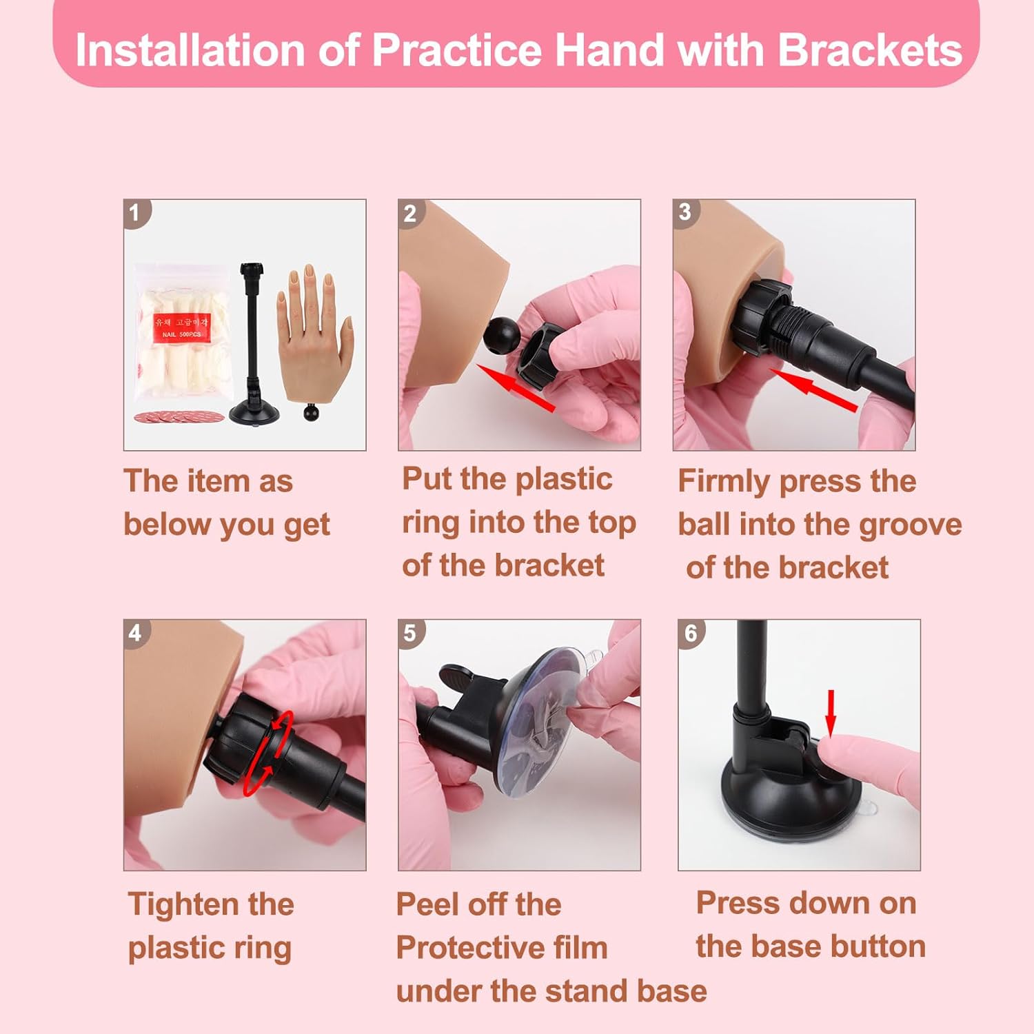 Nail Practice Hand for Acrylic Nails with 516 Pcs Nails, Silicone Fake Hands to Practice Fake Nails Mannequin Hand for Nails Practice and Nail Art Single Left Hand Nude