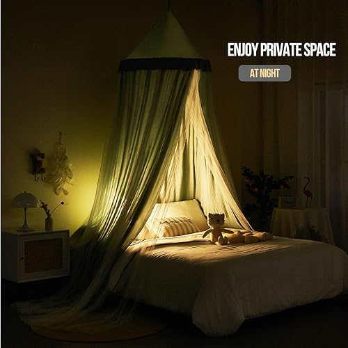 Vista 40 de Kertnic Toldo de cama grande de 31.5 pulgadas para niñas, toldo de princesa con volantes de ensueño de doble capa, tienda de campaña colgante