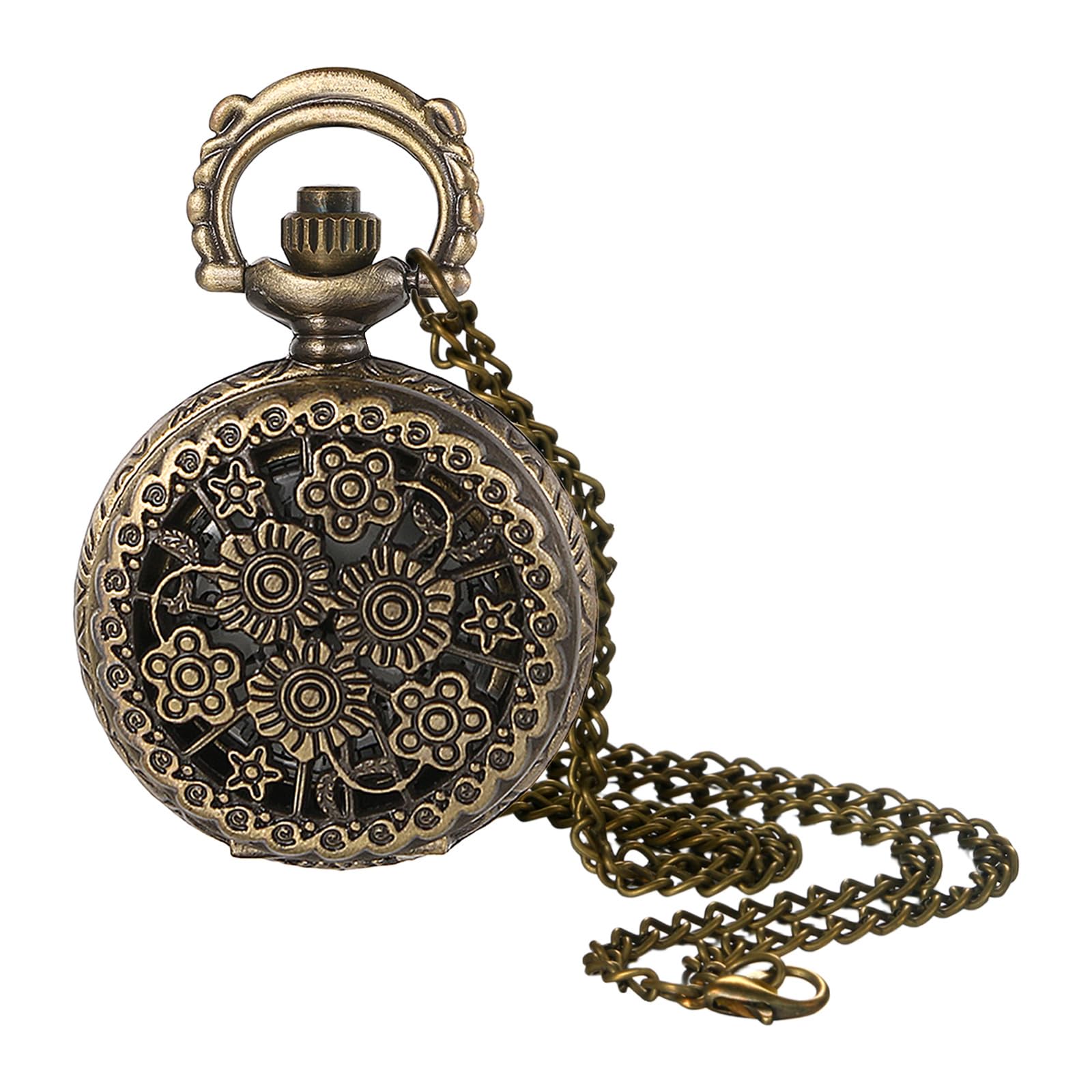 JewelryWe Orologio da taschino vintage da donna, scheletro, uccello, farfalla, fiore, collana con ciondolo analogico al quarzo, con catena da 78 cm, per Natale