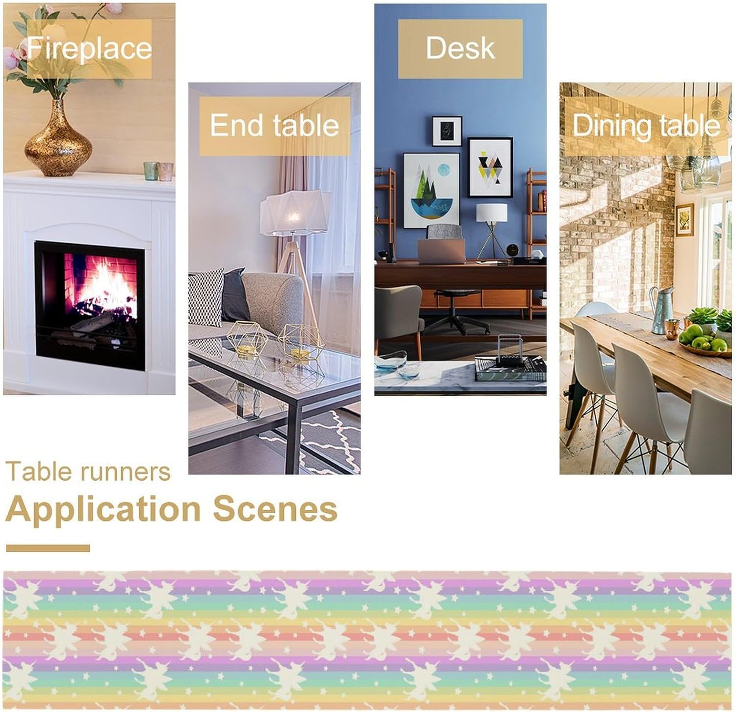 Unicorn Table Runner Colorful Star Rainbow Kitchen Dining Room Party Decor 13x36inch - Image 5