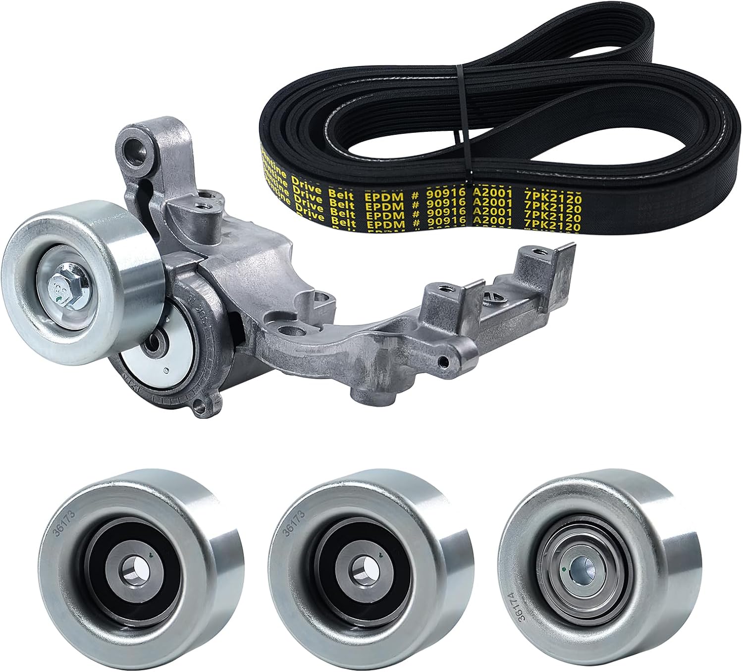 Serpentine Belt Drive Component Kit with Tensioner & Idler Pulley, Fit Toyota 4Runner 2004-2009, Tacoma 2005-2015, Tundra 2005-2010, FJ Cruiser 2007-2009, V6 4.0L, Replace 90K-38411