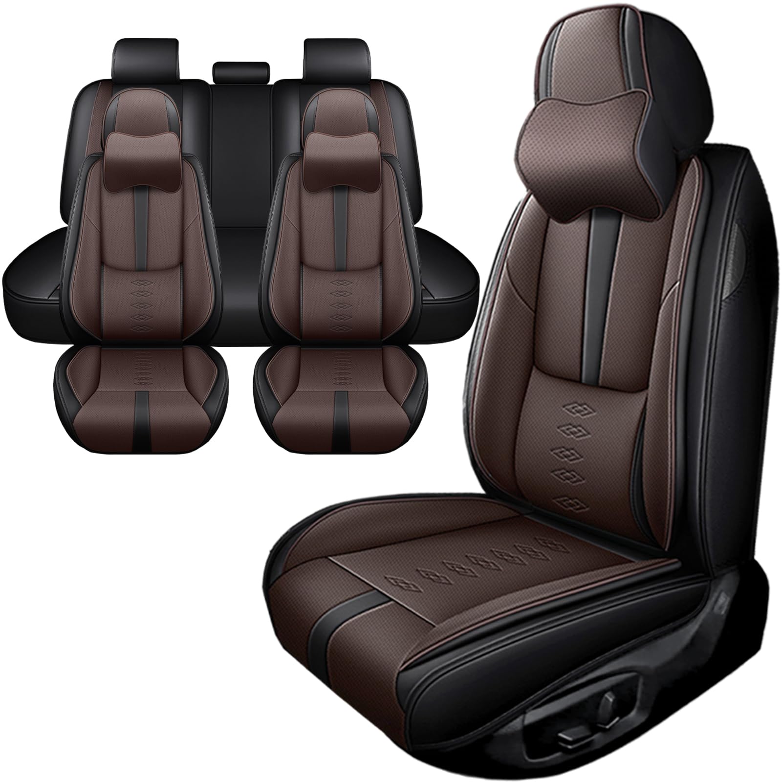 Car Seat Covers for Neon,for Dodge Neon 2000-2005,Leather Full Set Seat Covers,Airbag-Compatible Car Seat Protectors,Waterproof Seat Cover for Cars(Black+Coffee,5PCS/with Pillows)