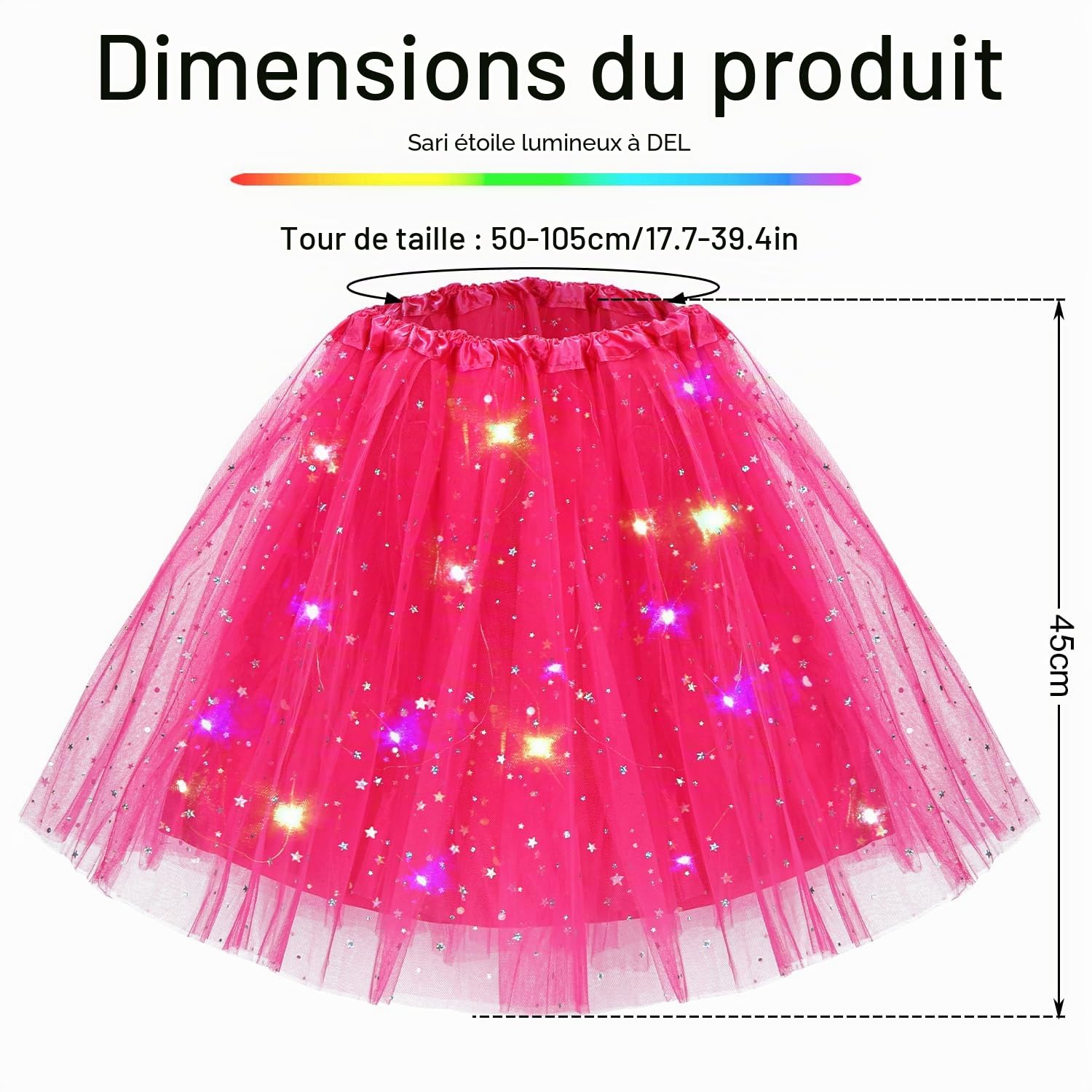 Wishstar Jupe en Tulle pour Femmes, Robe Danse à Paillettes étoilées, Mini-Jupe Extensible avec Lumières LED, Jupe Tutu 45cm pour Adultes, Robe de Danse pour Adolescentes Carnaval Ballet
