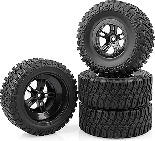 Aimrock RC 12mm Hex Wheels and Tires Pre-glued Combo for 1/10 Traxxas Slash Short Course Truck Upgrade Wheels,Pack of 4