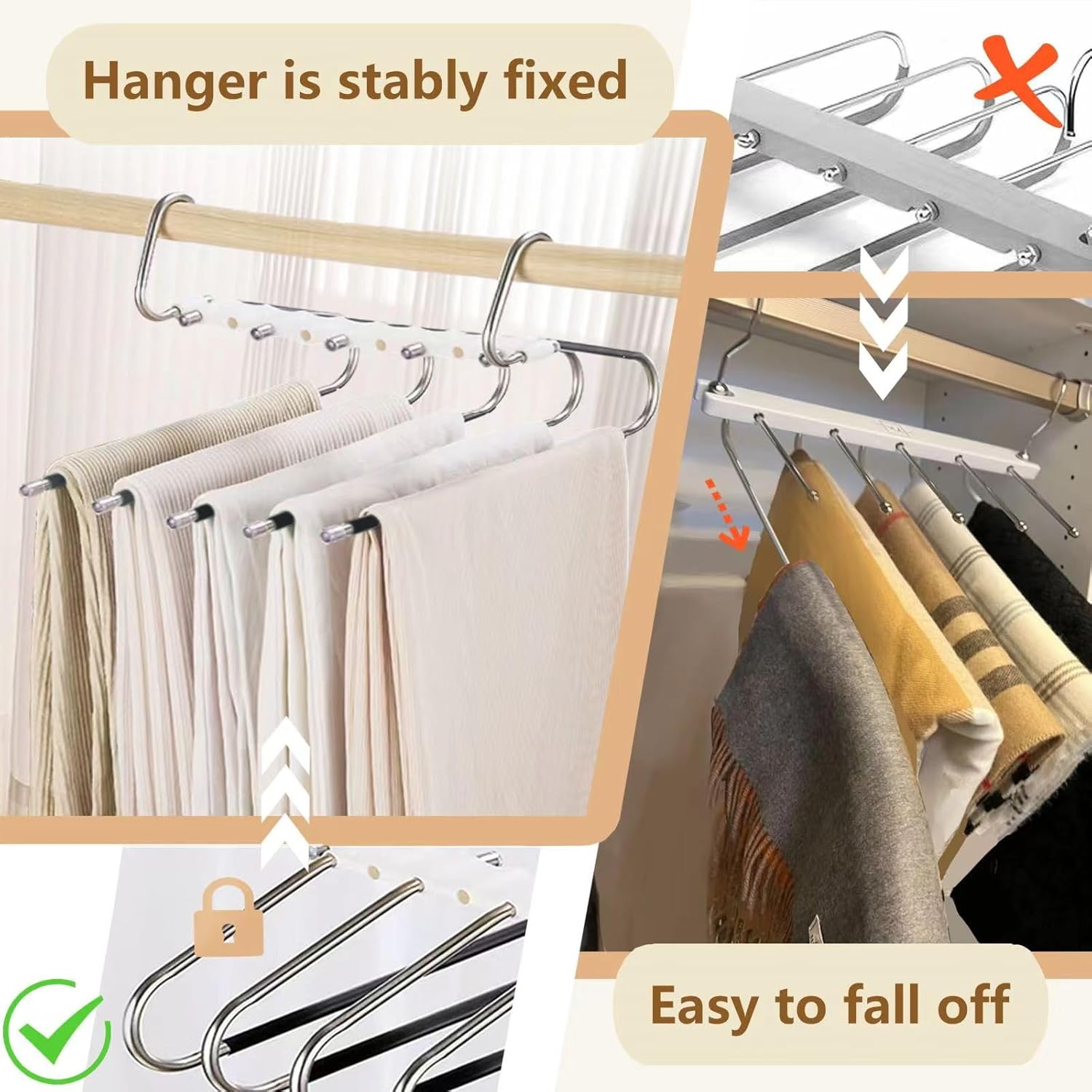 4packs Pants Hangers Space Saving Metal Closet Organizer,Clothes Pant Jean Hangers,Anti-Slip Design,Closet Organizers and Storage for Skirts Scarf Legging