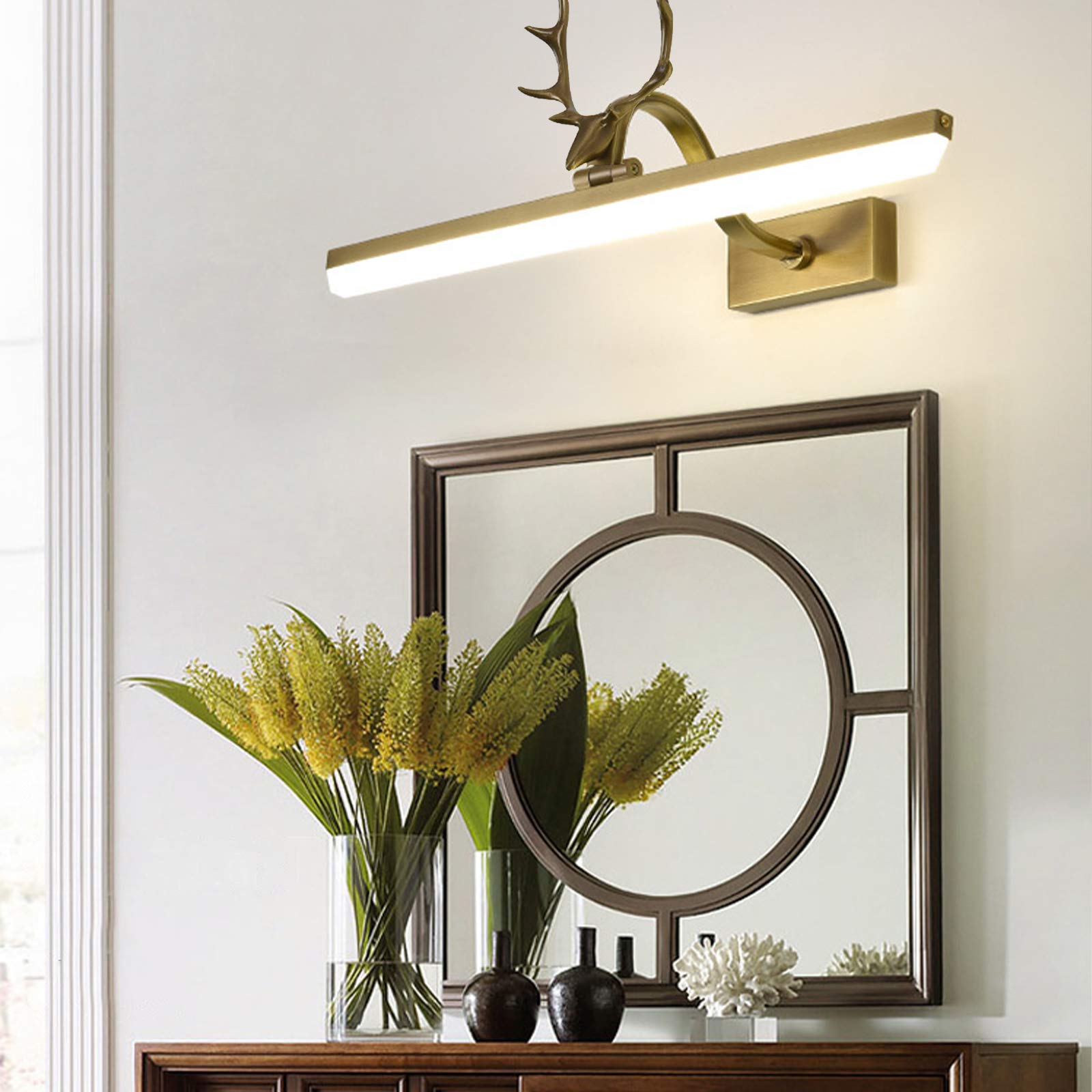 Lampa łazienkowa LED w stylu vintage, wodoodporna mosiężna lampa ścienna IP44, neutralna biała lampa lustra z regulowanym akrylowym kloszem 240 stopni, oświetlenie makijażu